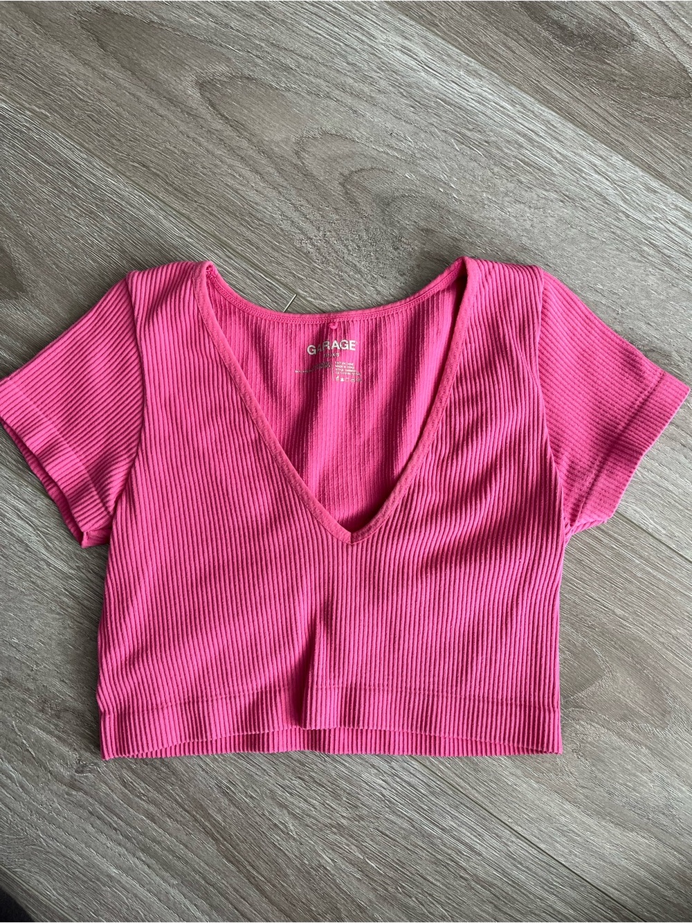 Garage Hot Pink Ribbed V-Neck Crop Top